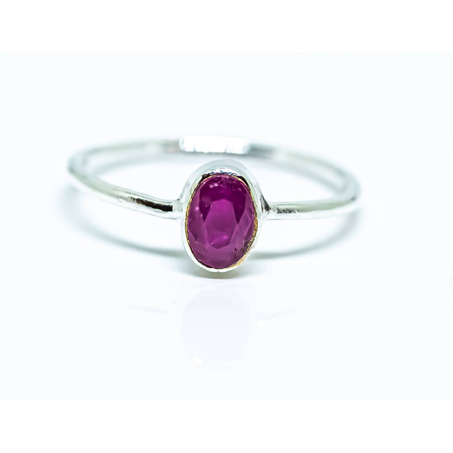 Faceted Oval Ruby Ring Sterling Silver #RIN1073