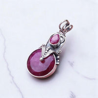 Faceted Ruby Double Stone Tribal Pendant Sterling Silver