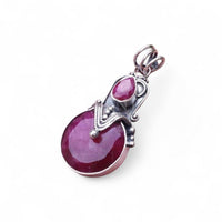 Faceted Ruby Double Stone Tribal Pendant Sterling Silver
