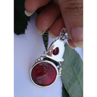 Faceted Ruby Double Stone Tribal Pendant Sterling Silver