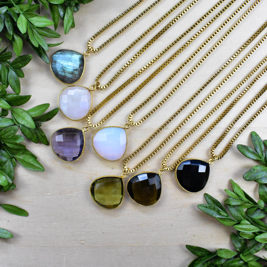 Faceted teardrop gemstone gold necklace pendants LV9394