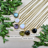 Faceted Teardrop Gemstone Gold Necklace #LV9394 with multicolored pendants