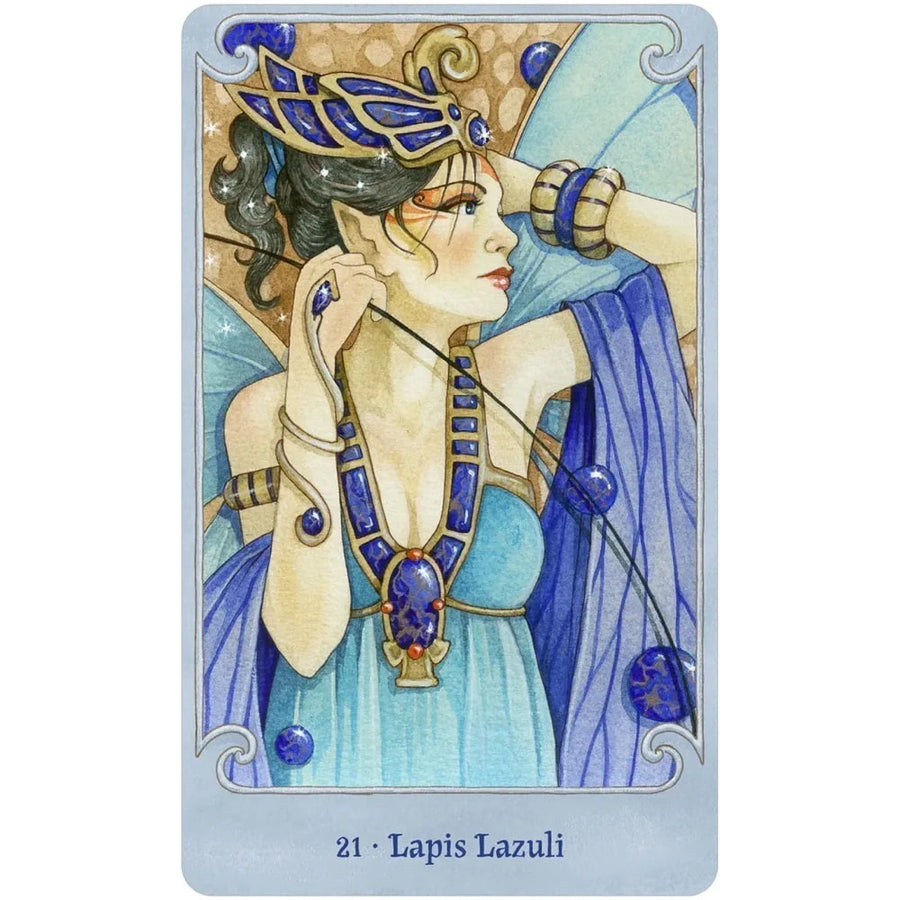 A painting of a woman in a blue dress with an umbrella from Fairy Gems Deck & Book Set #Q288