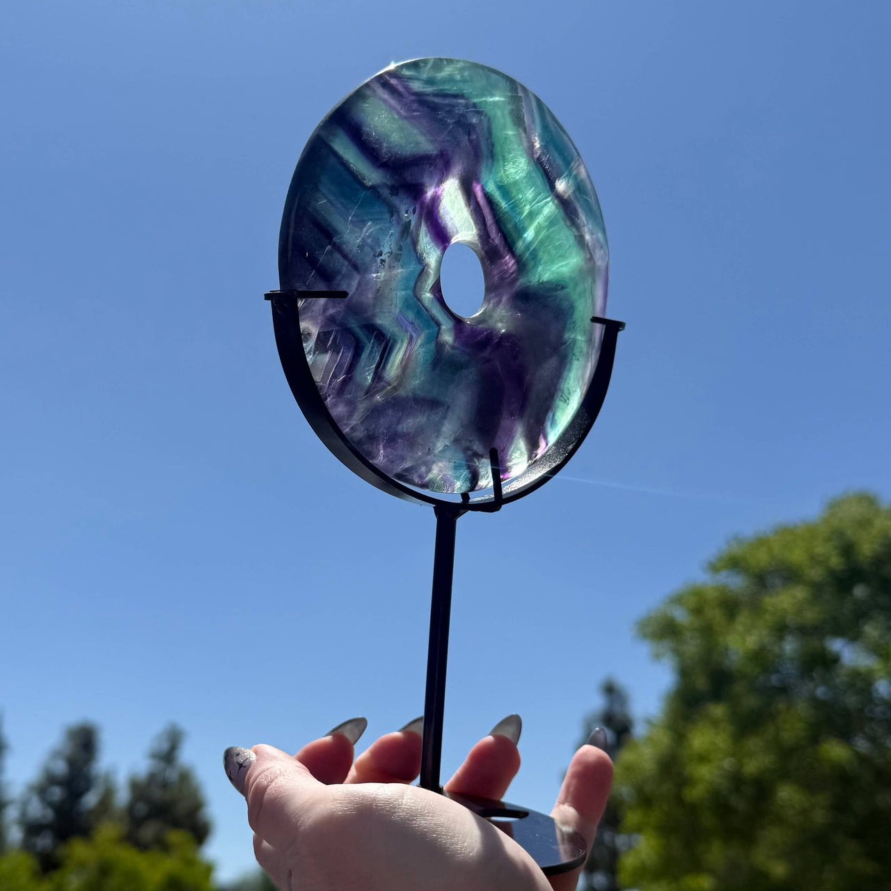 Rainbow Fluorite Donut in Metal Stand #BC1278