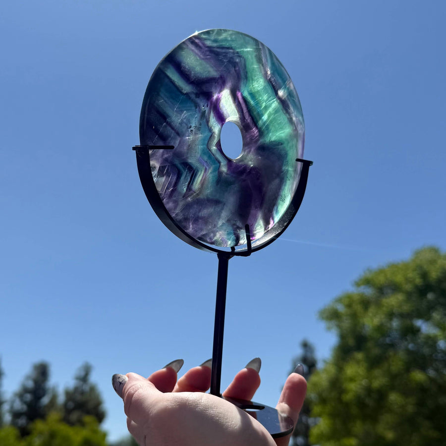 Rainbow Fluorite Donut in Metal Stand #BC1278