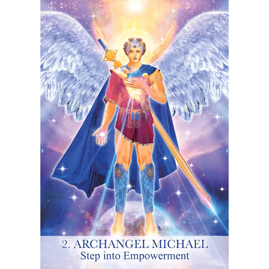 Female Archangels Oracle Deck by Calista featuring Archangel Michael with sword and wings