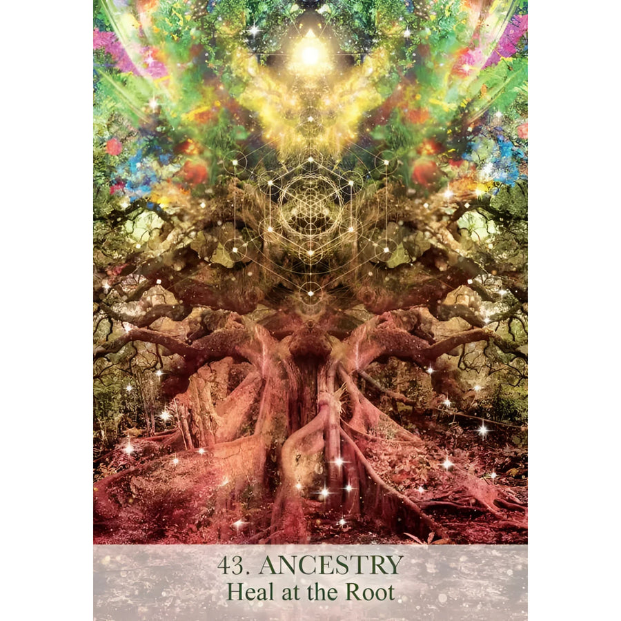 Mystical tree with geometric overlay from Female Archangels Oracle Deck by Calista