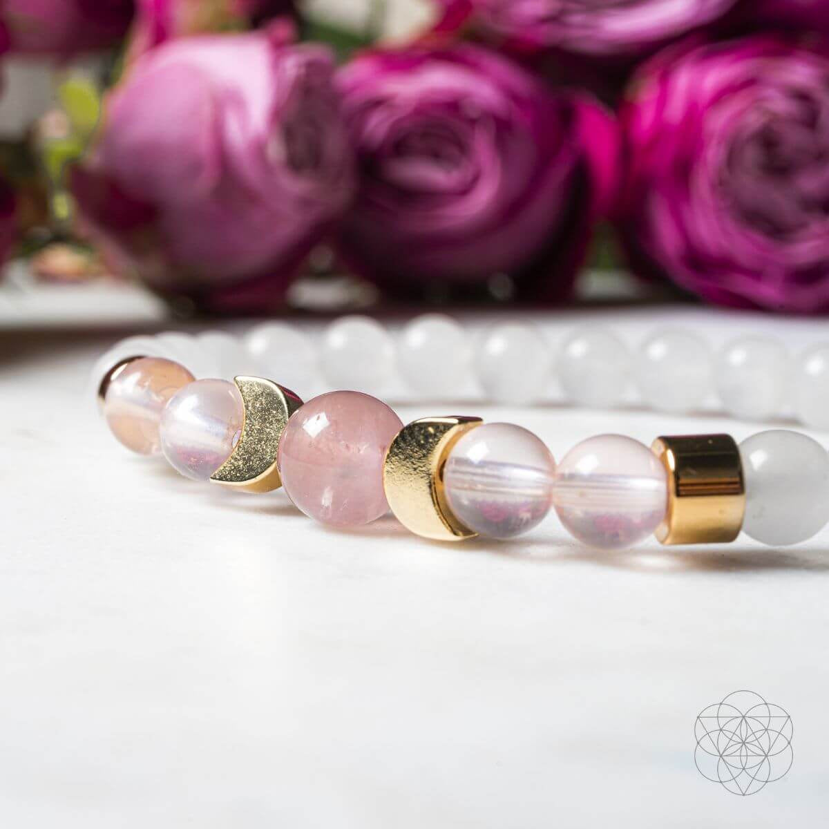 Rose Quartz and Gold Moon Phase Fertility Bracelet LV9545