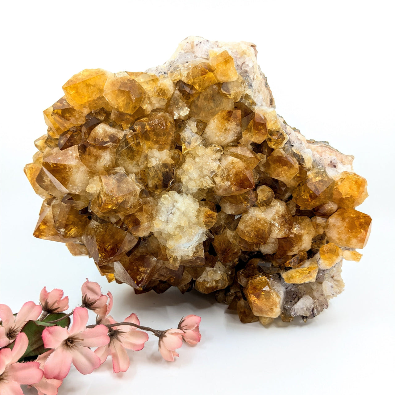 Cluster of golden citrine crystals from Fire and Ice Citrine 10 inch giant cluster