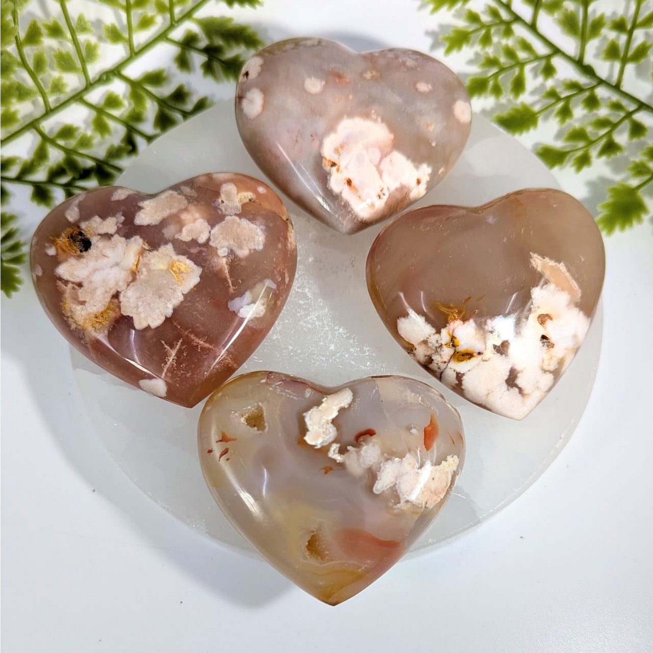 Flower Agate 2-2.5in Small Heart #BC0840 with pink floral patterns