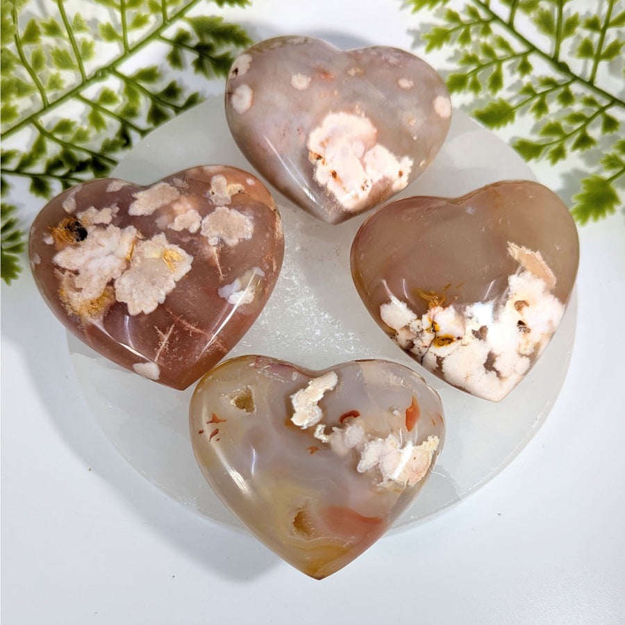 Flower Agate 2-2.5in Small Heart #BC0840 with pink floral patterns