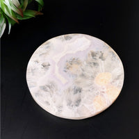 Thumbnail for Flower Agate 3.5’ Coaster Plate #LV4425 on white marble with black background