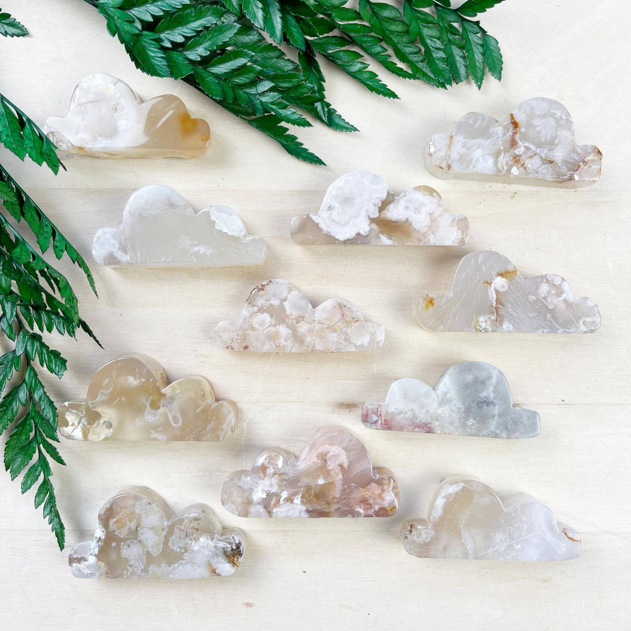 Translucent white, beige, pink flower agate cloud carving #LV9390 with inclusions