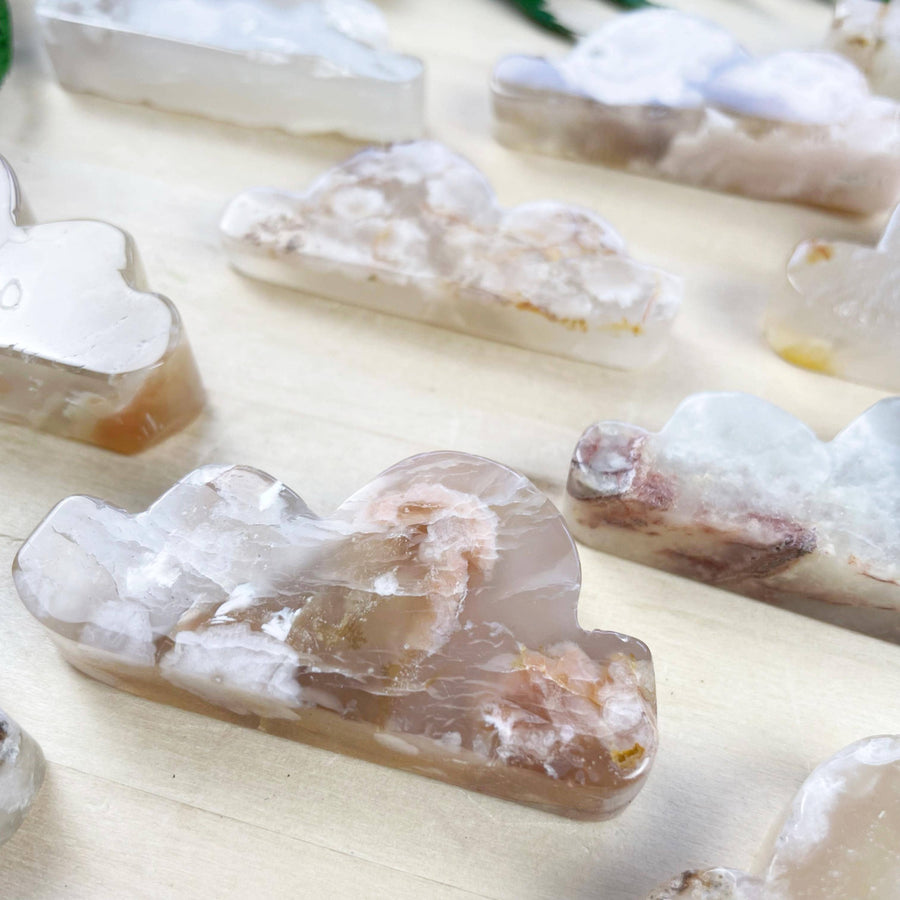 Translucent Flower Agate Cloud Carving #LV9390 with amber swirls