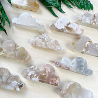 Translucent flower agate cloud carving #LV9390 with pink amber swirls