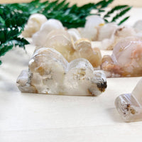 Translucent Flower Agate Cloud Carving #LV9390 with swirling white amber hues