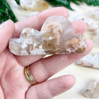 Translucent flower agate cloud carving in white and amber swirls #LV9390