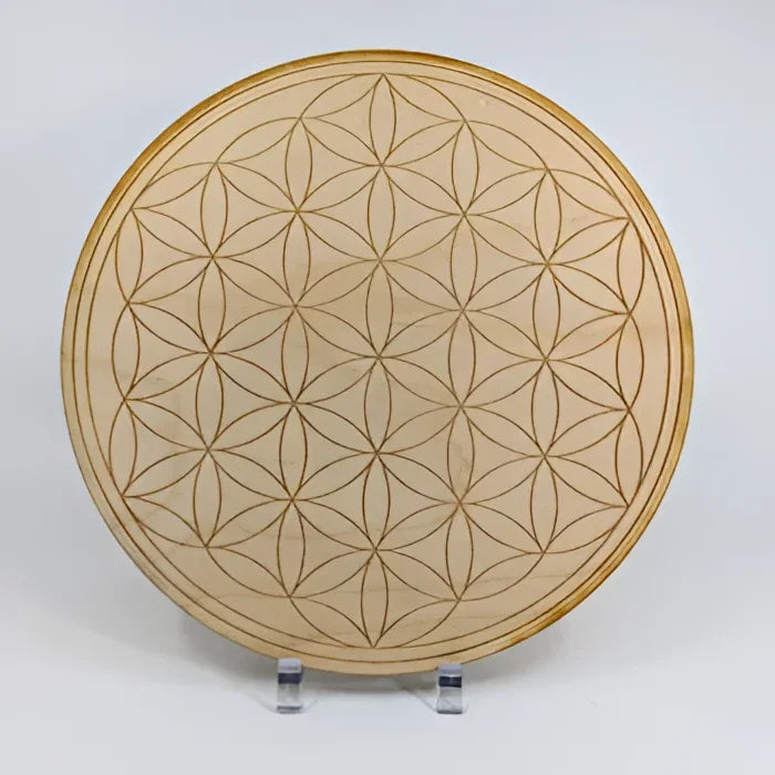 Flower of Life Etched Alder Wood Grid: Wooden Box with Floral Design #K048
