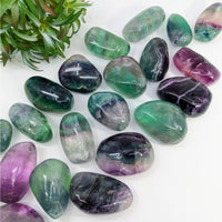 Thumbnail for Polished Fluorite crystals in green, purple, and clear for Pebble Palm #LV6376