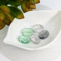 Thumbnail for Translucent Mint Green and Gray Fluorite 18mm Faceted Oval Bead for jewelry making