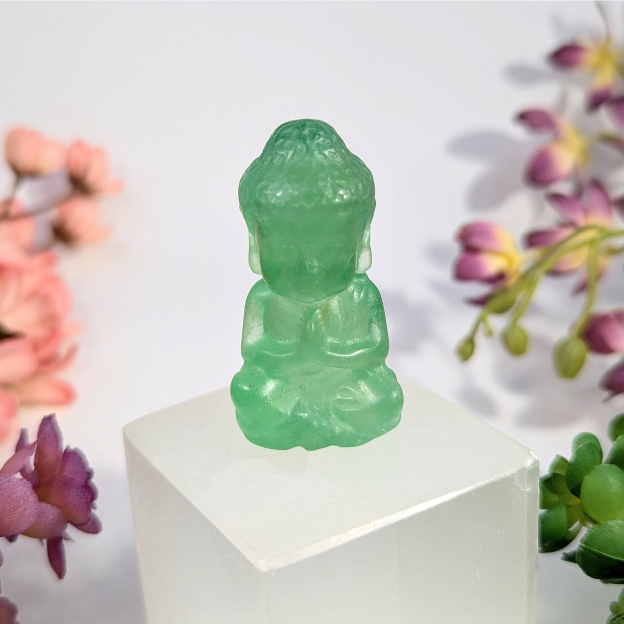 Green jade Buddha statue Fluorite 2 inch carving BC0090