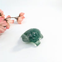 Thumbnail for Green Fluorite carved turtle figurine with translucent appearance in Fluorite 2 inch Turtle #LV6635