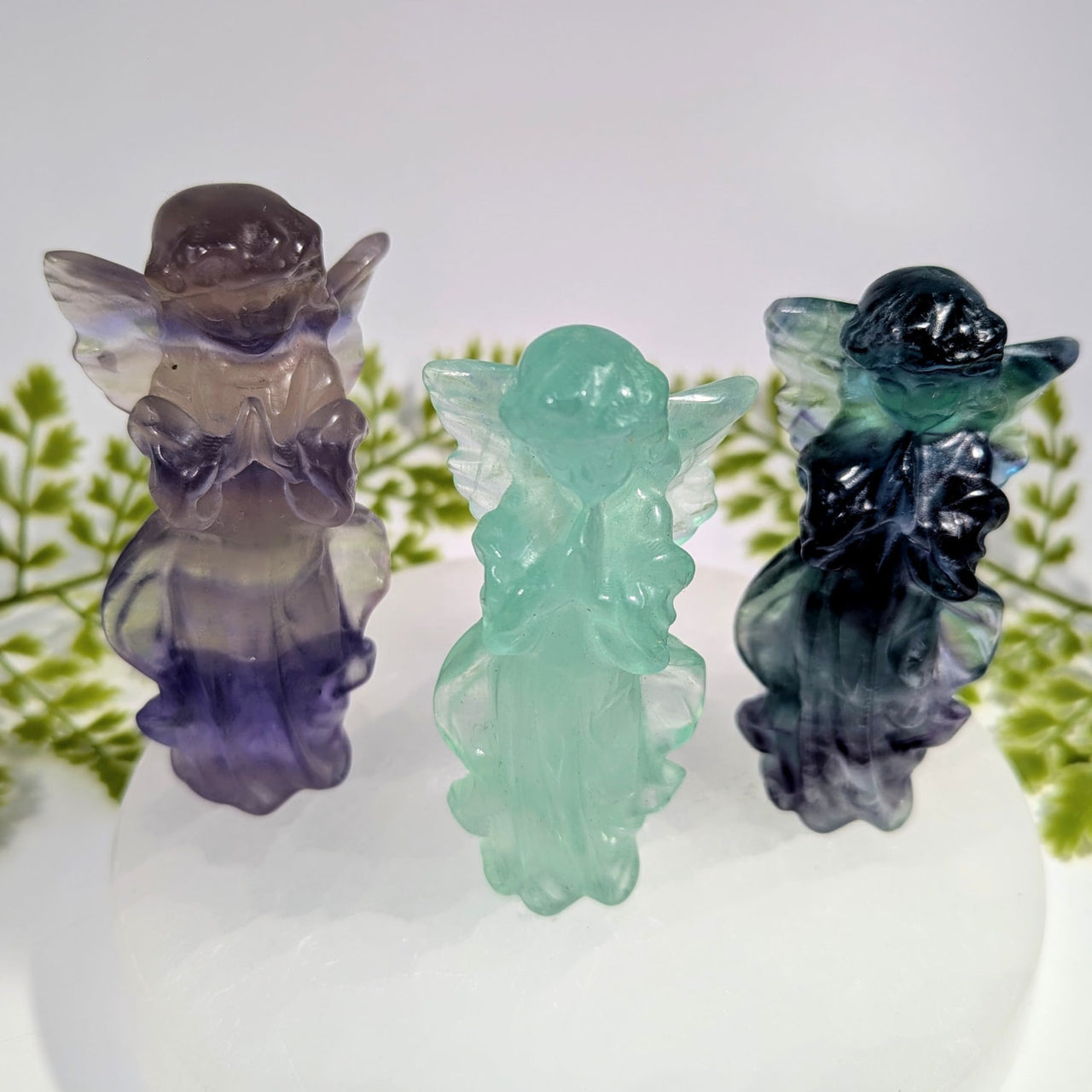 Fluorite 3.2 inch angel fairy carving BC1200 with translucent gradient crystals