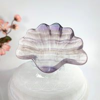 Translucent purple and white Fluorite Seashell Carving in Fluorite 3.7-inch Shell Bowl