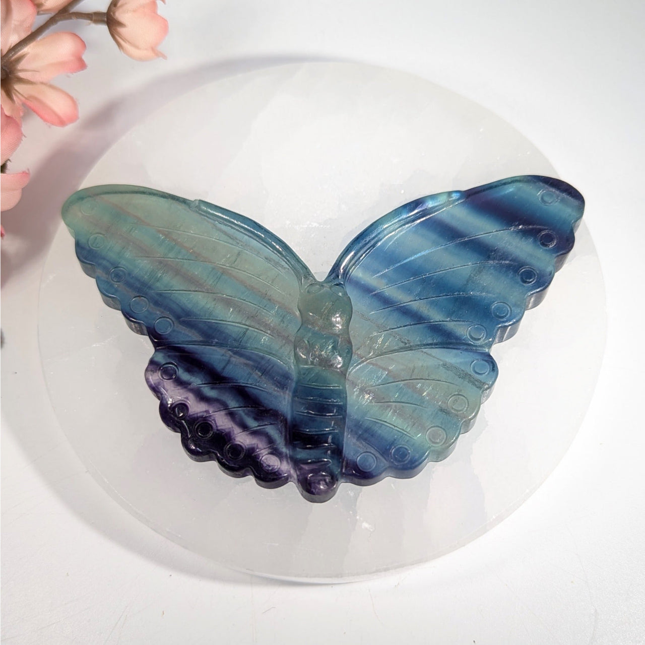 Fluorite 4.8 Flat Butterfly Carving Clarity Balance – Bliss Crystals