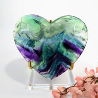 Fluorite 5.2’’ heart geode specimen #BC0346 in green-blue-purple gradients
