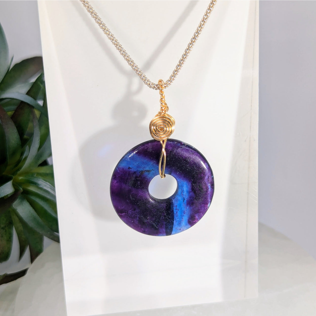 Fluorite Donut 1.2’’ Wire Wrap Pendant #LV9064 - $44