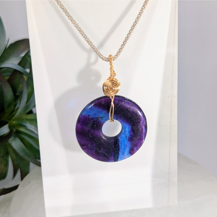Fluorite Donut 1.2’’ Wire Wrap Pendant #LV9064 - $44