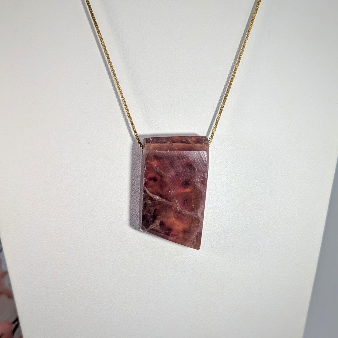 Fluorite Geo Cut 19’’ Pendant Necklace Stainless Steel
