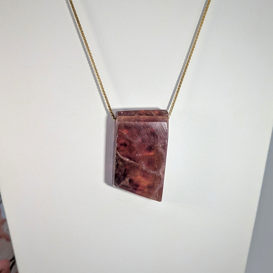 Fluorite Geo Cut 19’’ Pendant Necklace Stainless Steel