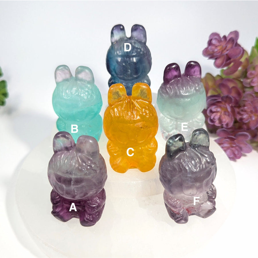 Purple and green Fluorite Labubu bunny candy carving #BC0034