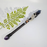 Fluorite magic wand 10.5in with mermaid, amethyst #BC1263