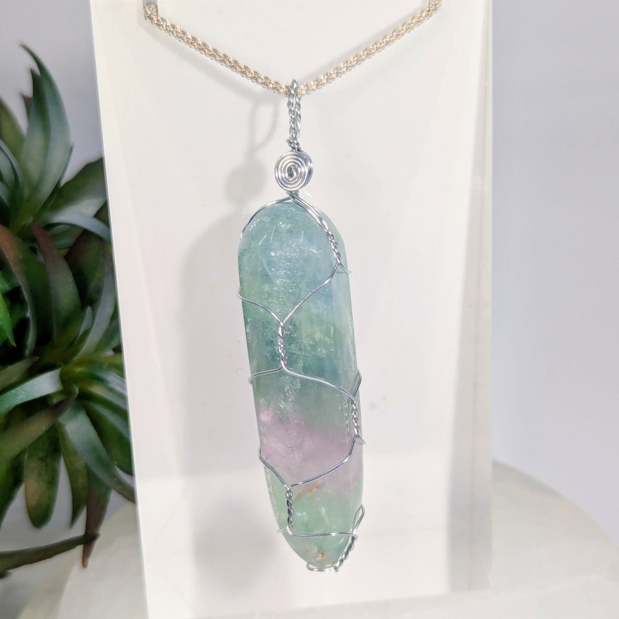 Fluorite Wand 2.3’’ Wire Wrap Pendant #LV9062 - $95