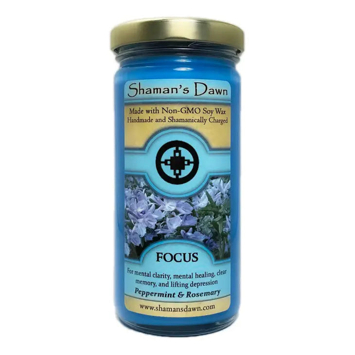 Focus Candle with Blue Flowers, Rosemary & Peppermint, Non-GMO Soy Wax, Gold Lid #LV3781