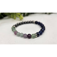 Blue and green beaded kids bracelet with silver accents, 6mm 6 inch LV9515
