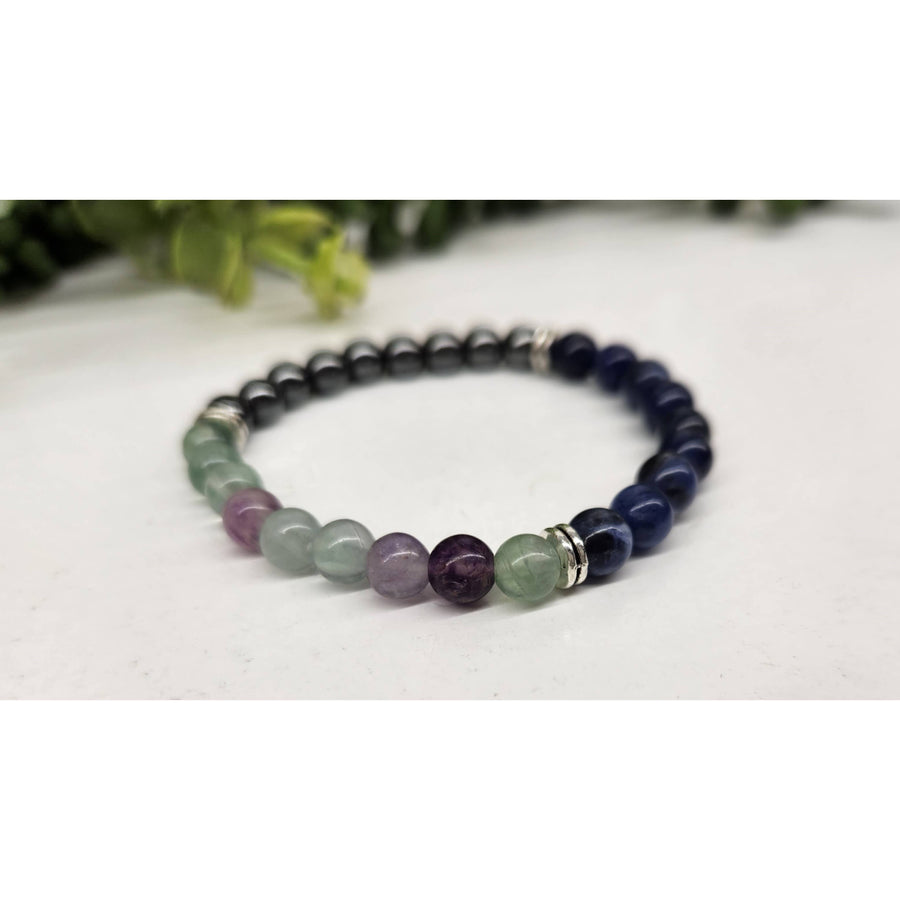 Blue and green beaded kids bracelet with silver accents, 6mm 6 inch LV9515