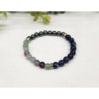 Dark blue and green beaded kids bracelet with silver accents, 6mm 6in LV9515