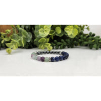 Blue and silver beaded kids bracelet for focus and concentration, 6mm 6 inch