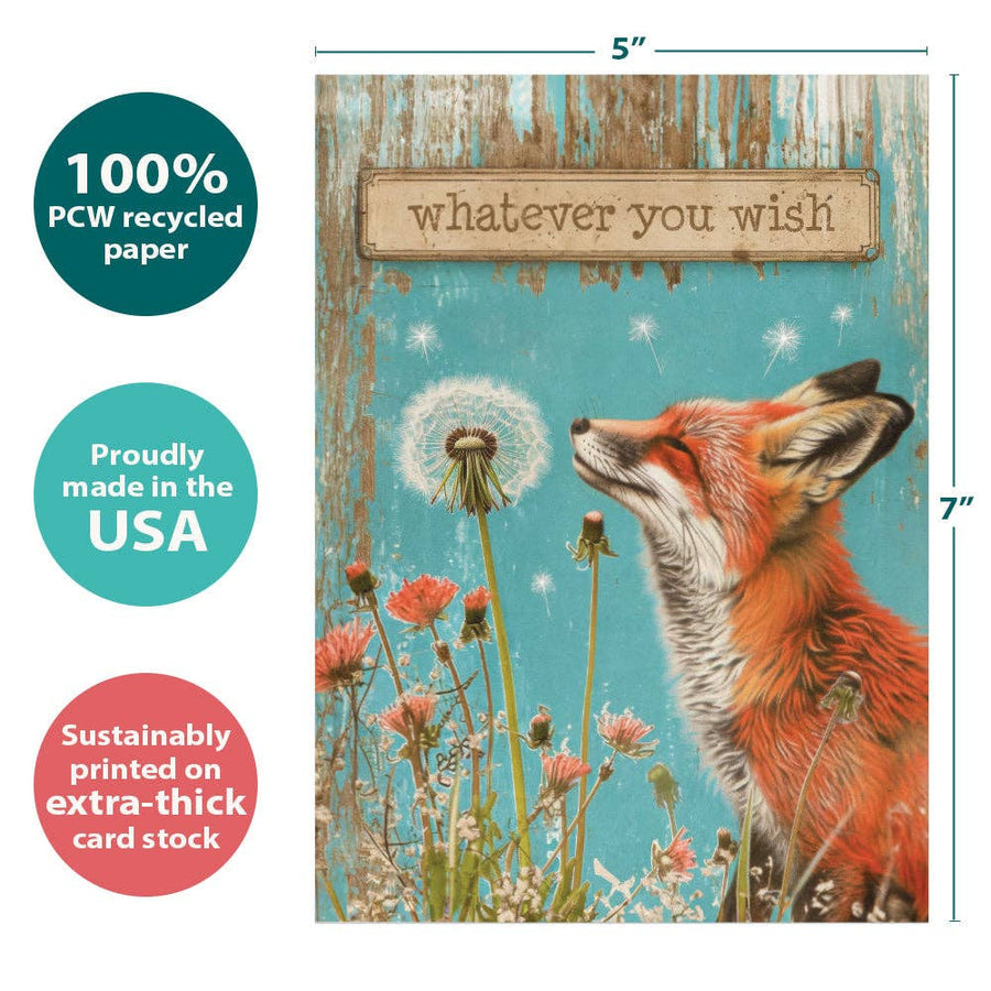 Rustic Fox Wishes Birthday Card #22240 with fox and dandelion