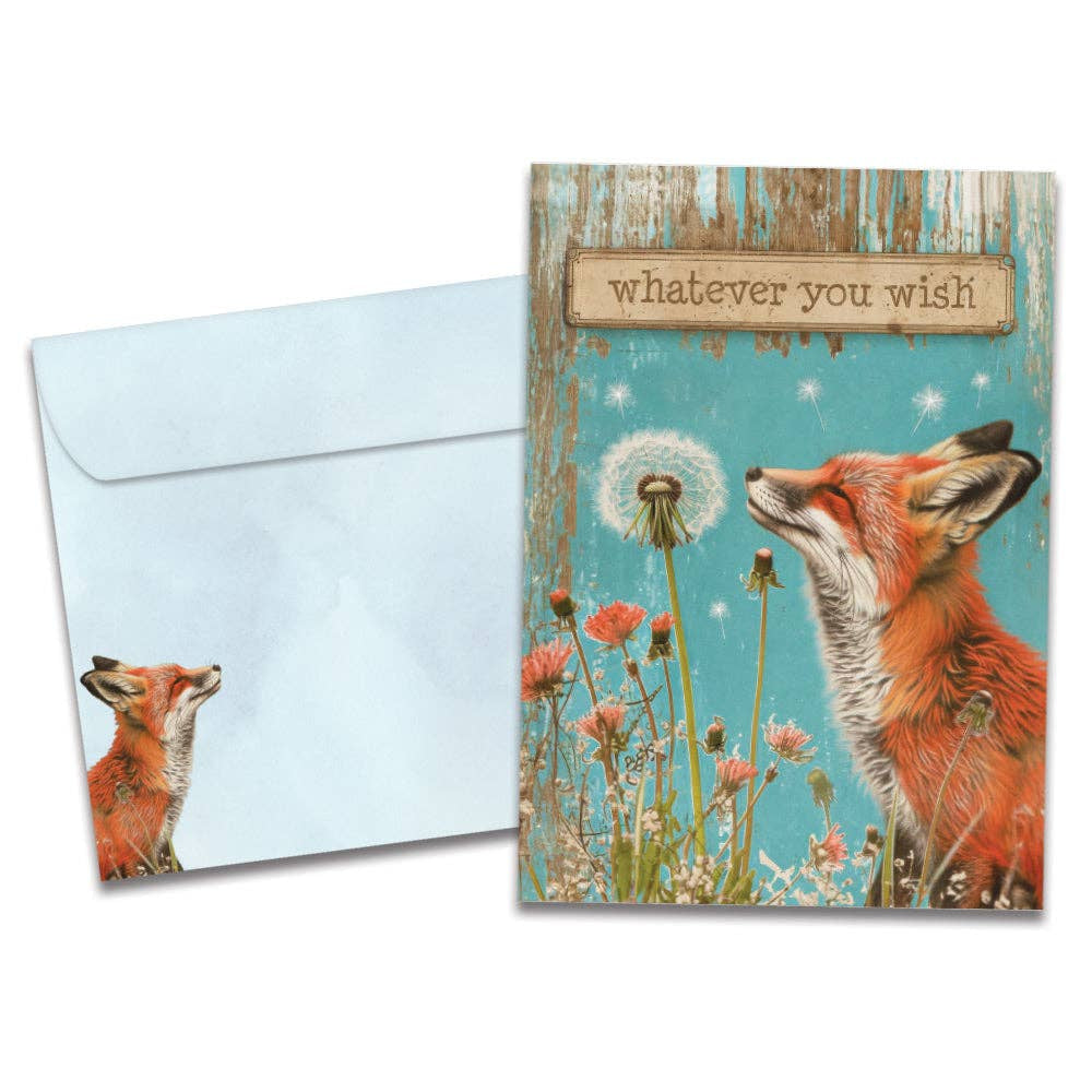 Fox Wishes Birthday Greeting Card #22240 with orange fox and dandelion