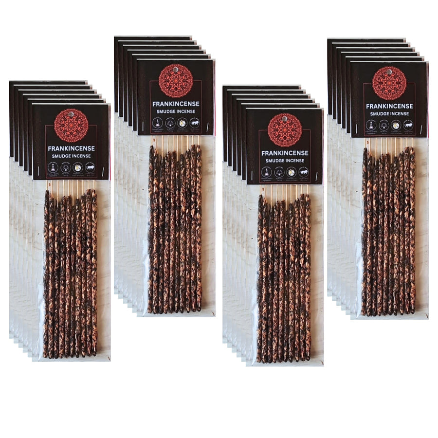 Packets of Frankincense Smudge Incense Sticks in a plastic pouch for spiritual cleansing