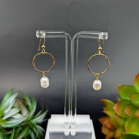Freshwater Pearl 1.75’’ Halo Hoop Earrings Gold Fill