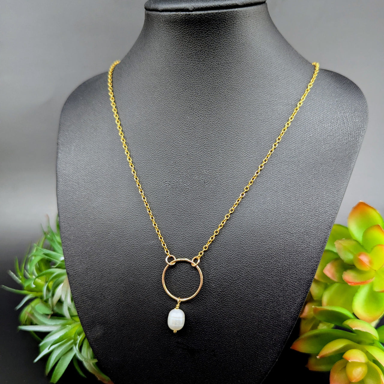 Freshwater Pearl 18’’ Halo Hoop Necklace Gold Fill #LV8876