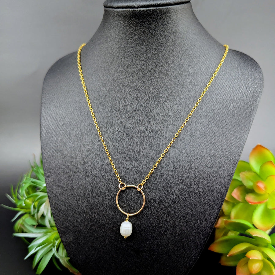 Freshwater Pearl 18’’ Halo Hoop Necklace Gold Fill #LV8876