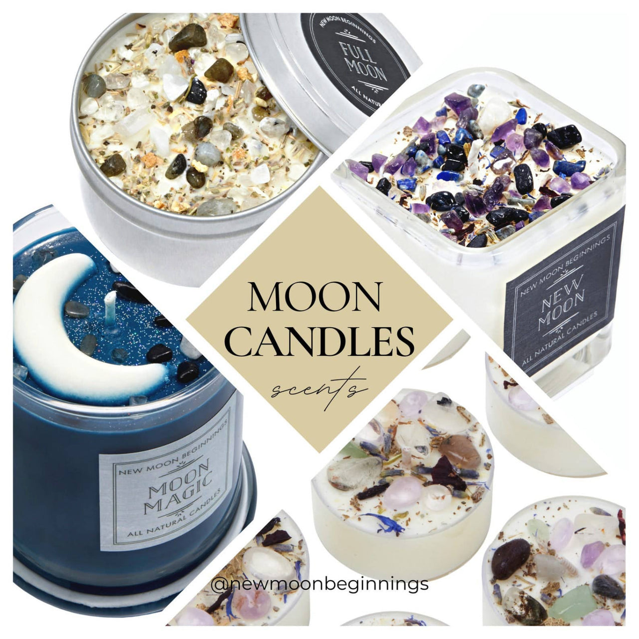 Full Moon Crystal Candles - 7.5oz Soy Candle in Square Glass #LV5486, Mon Candles Collection