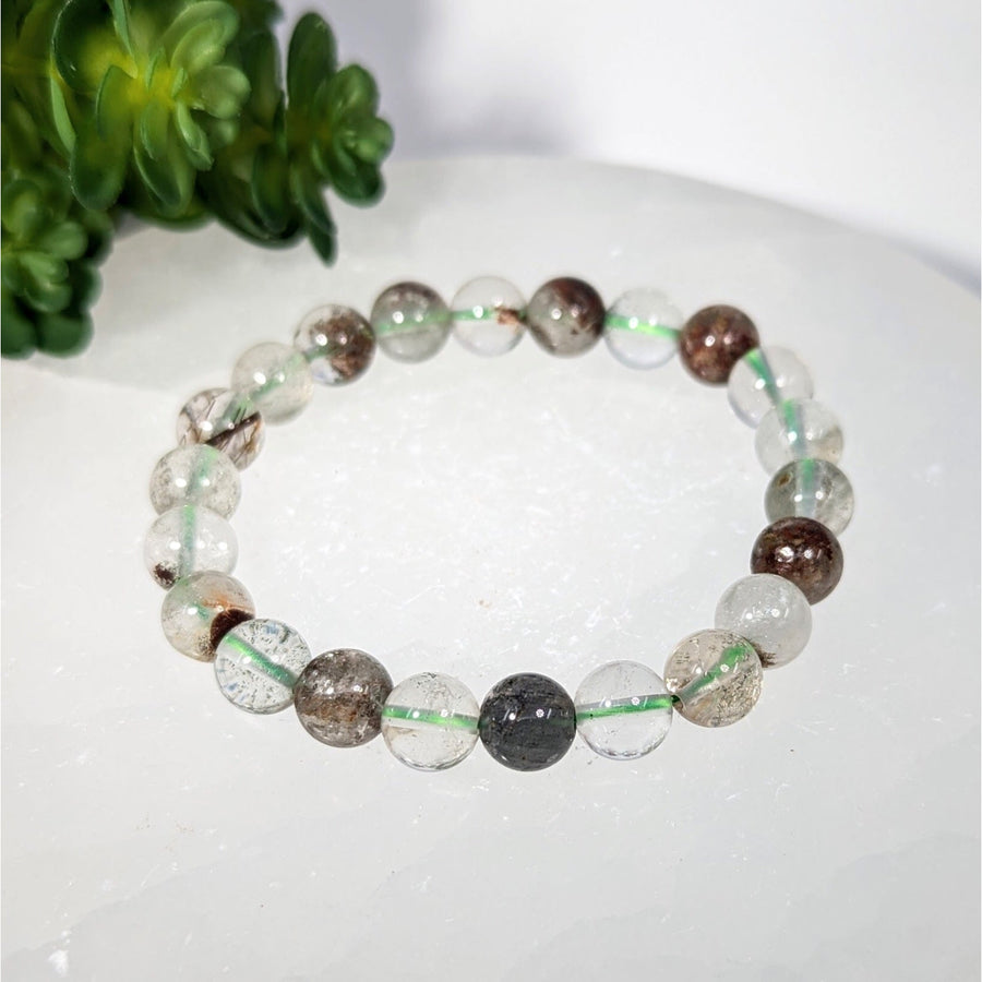 Garden Quartz 7’’ Bracelet with translucent beads and brown green inclusions
